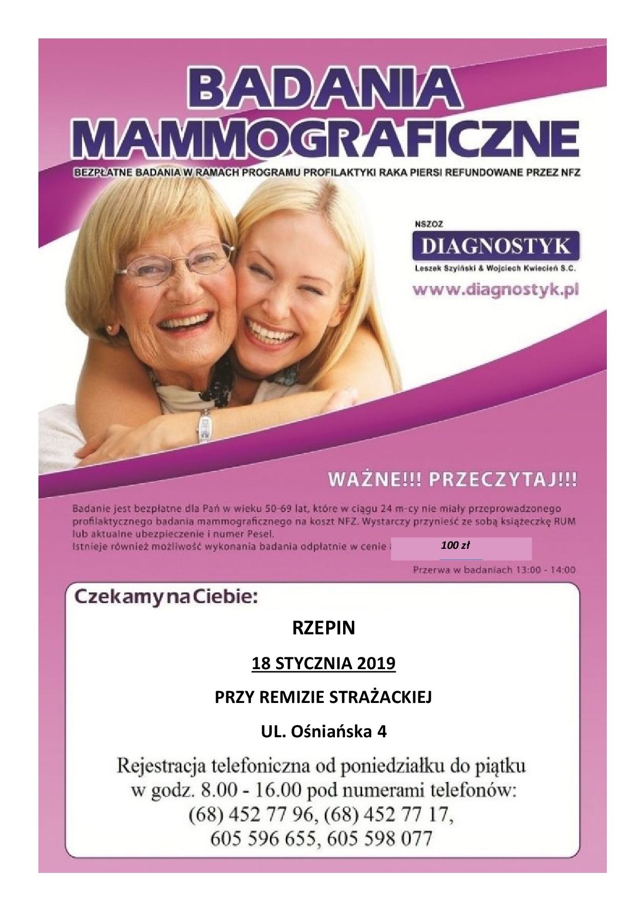 Ilustracja do informacji: Zapraszamy na badania mammograficzne.