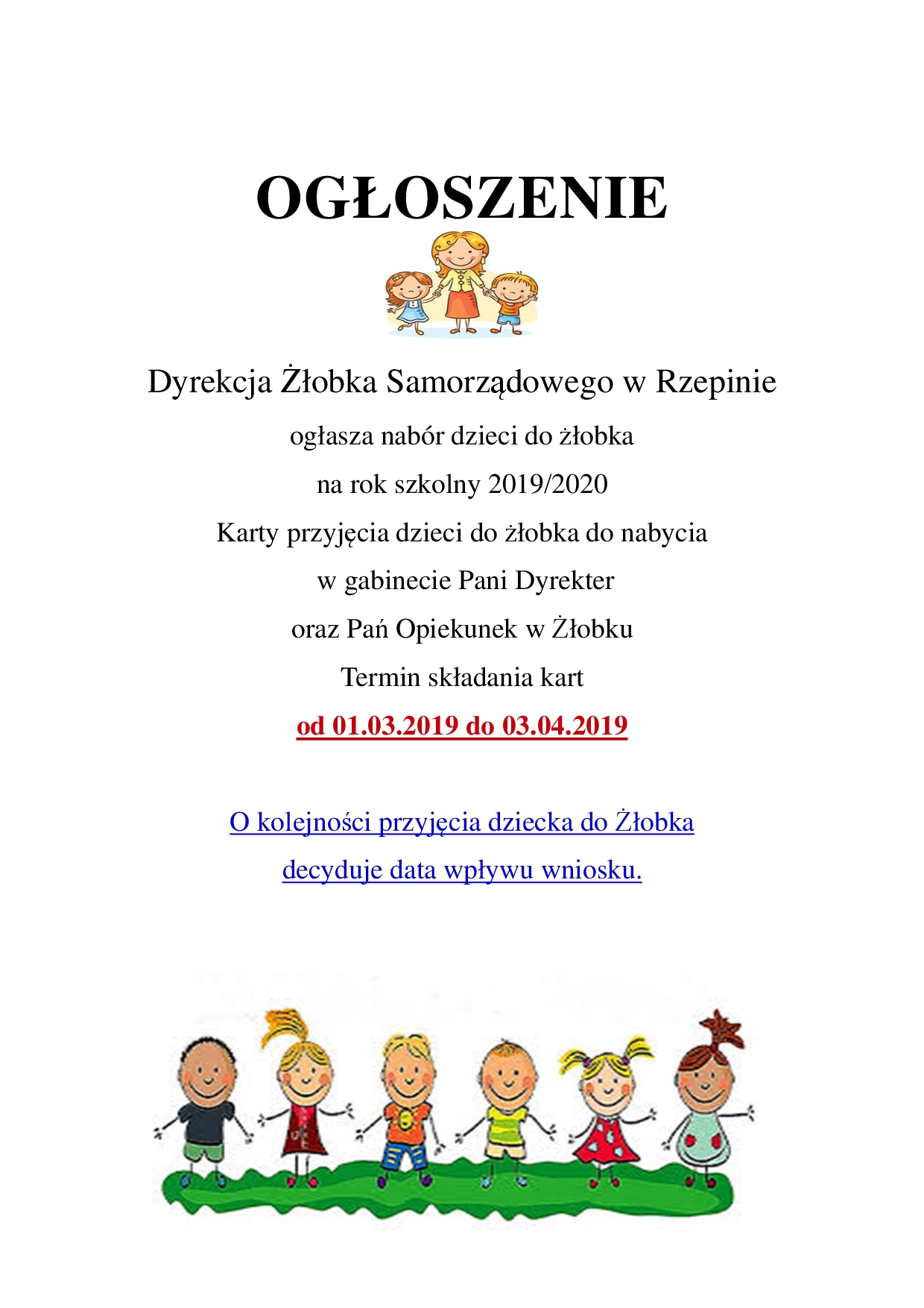 Ilustracja do informacji: Nabór dzieci do Żłobka Samorządowego w Rzepinie na rok szkolny 2019/2020 